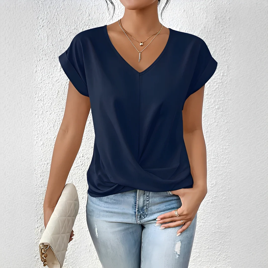 Velanie - T-Shirt Décontracté à Col V - Image 6