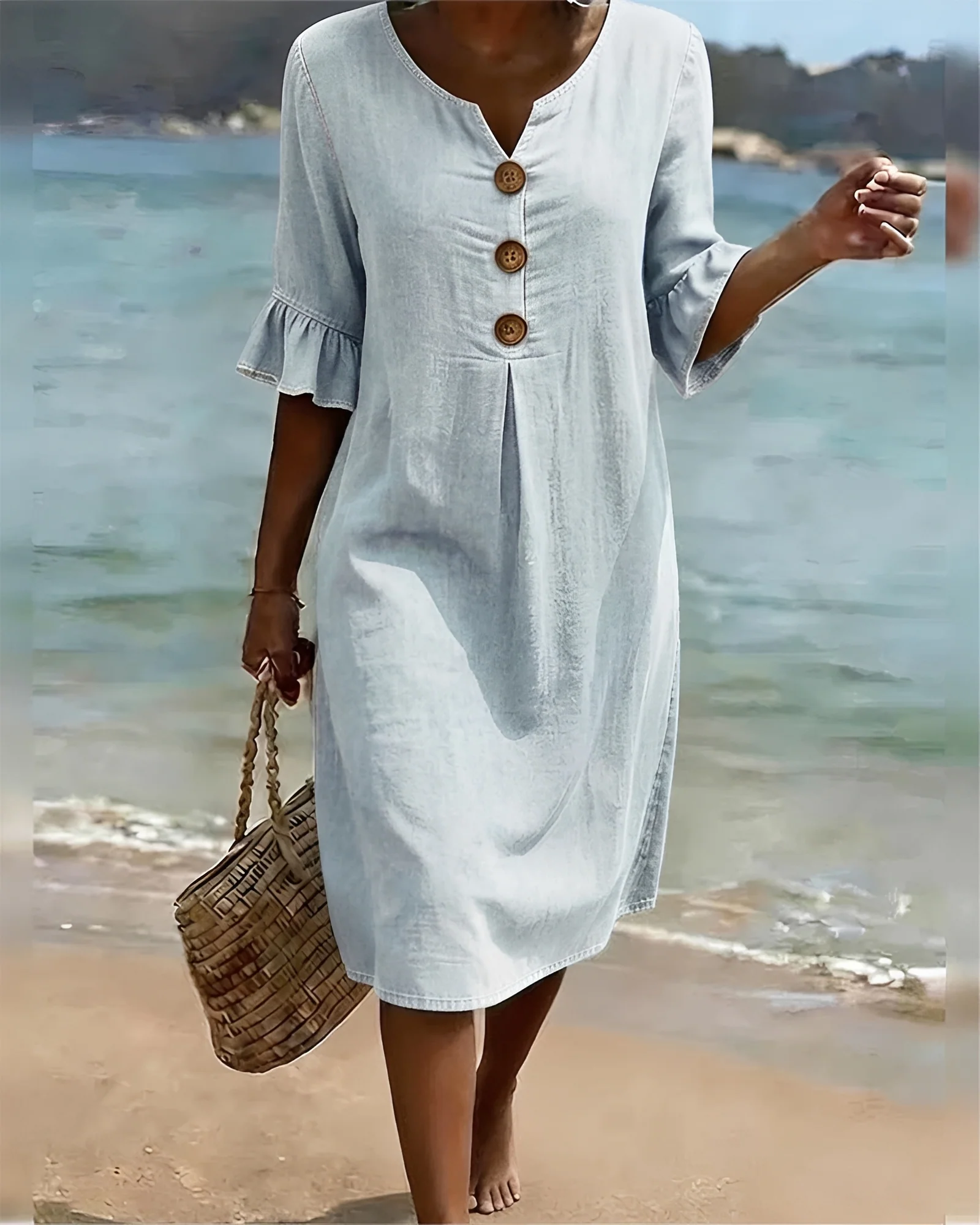 Zahara - Robe Midi à Boutons Épurée - Image 2