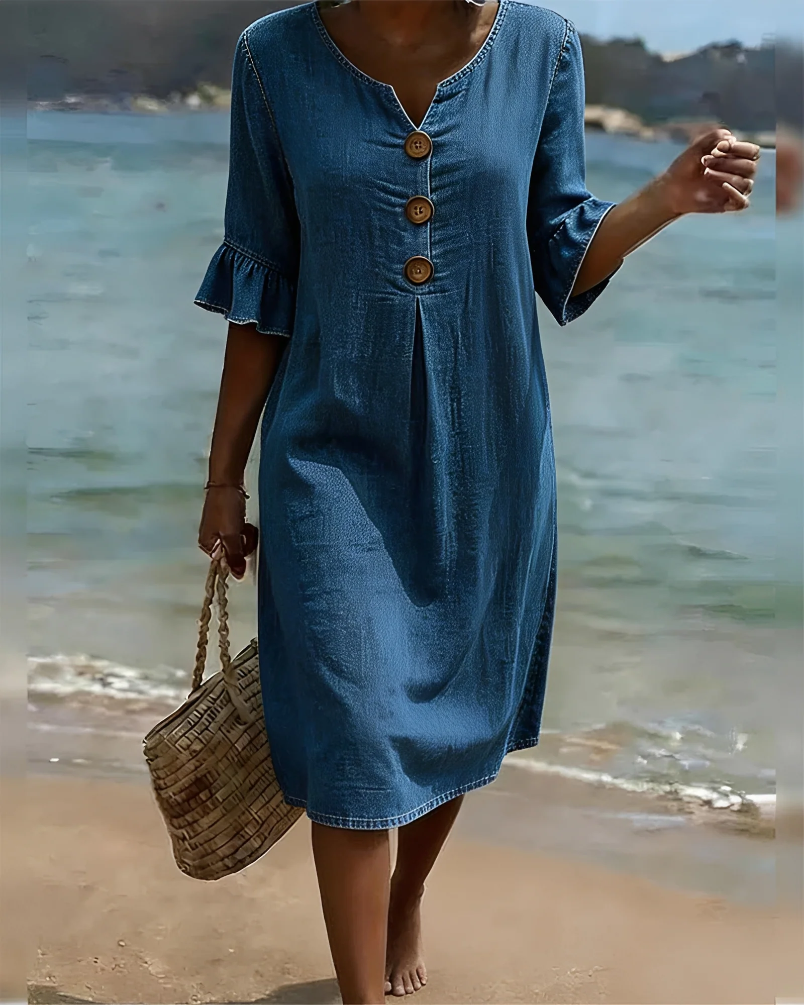 Zahara - Robe Midi à Boutons Épurée - Image 3