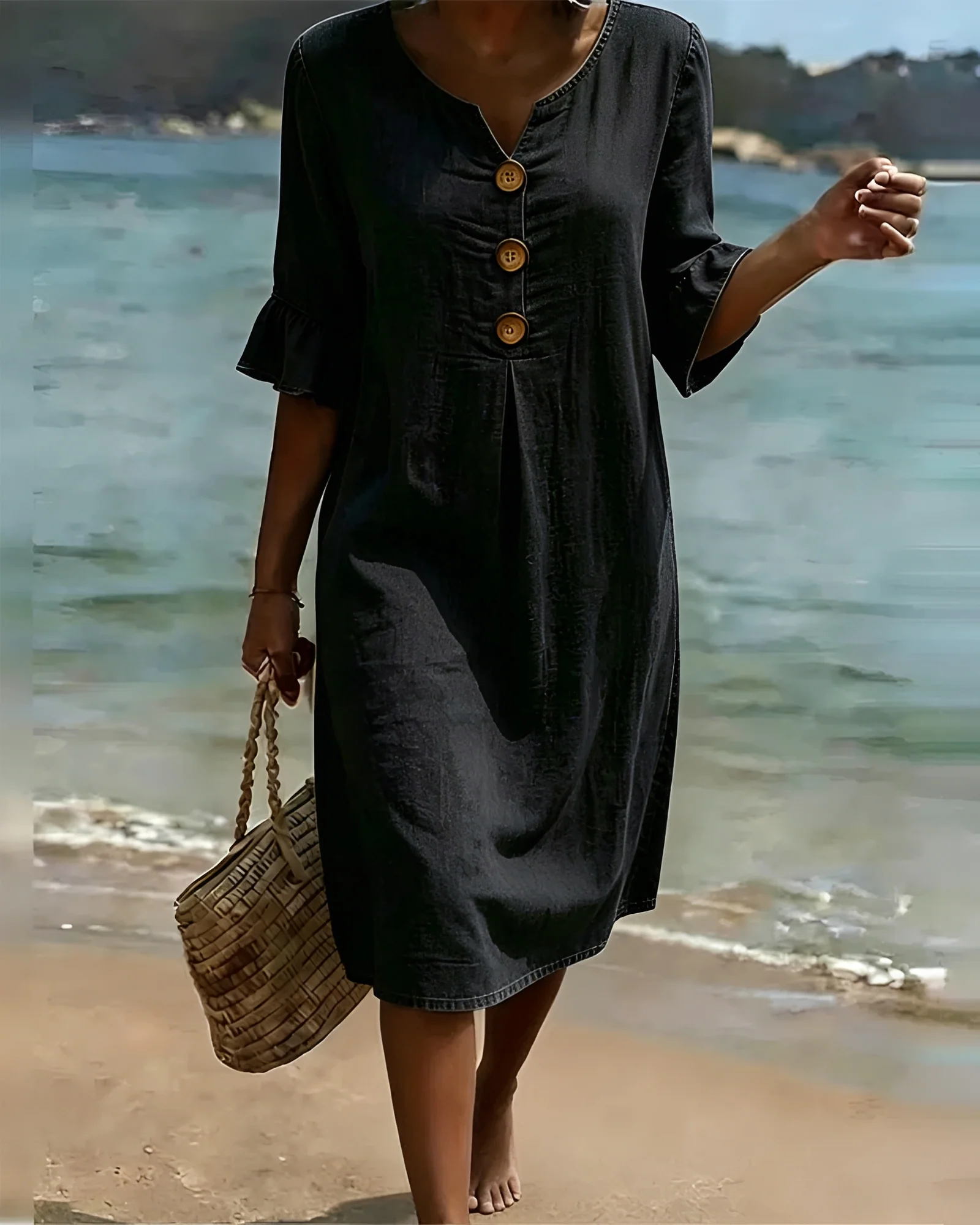 Zahara - Robe Midi à Boutons Épurée - Image 4